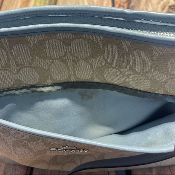 COACH file crossbody bag Signature tan blue silver hardware F58297 Preowned - Picture 5 of 14